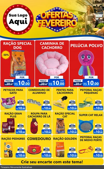 Modelo de Encarte para Encarte Grande com o tema Ofertas de Fevereiro para Pet Shop