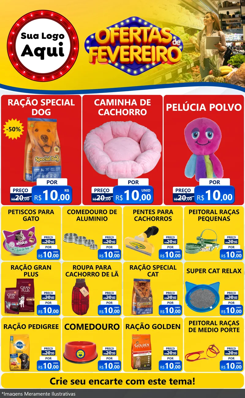 Modelo de Encarte para Encarte Grande com o tema Ofertas de Fevereiro para Pet Shop