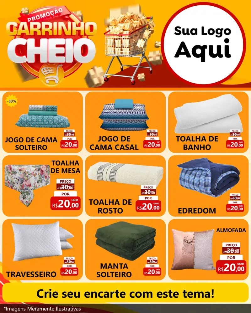 Modelo de Rede Social para Feed Instagram com o tema Promoção carrinho cheio para Cama, Mesa e Banho