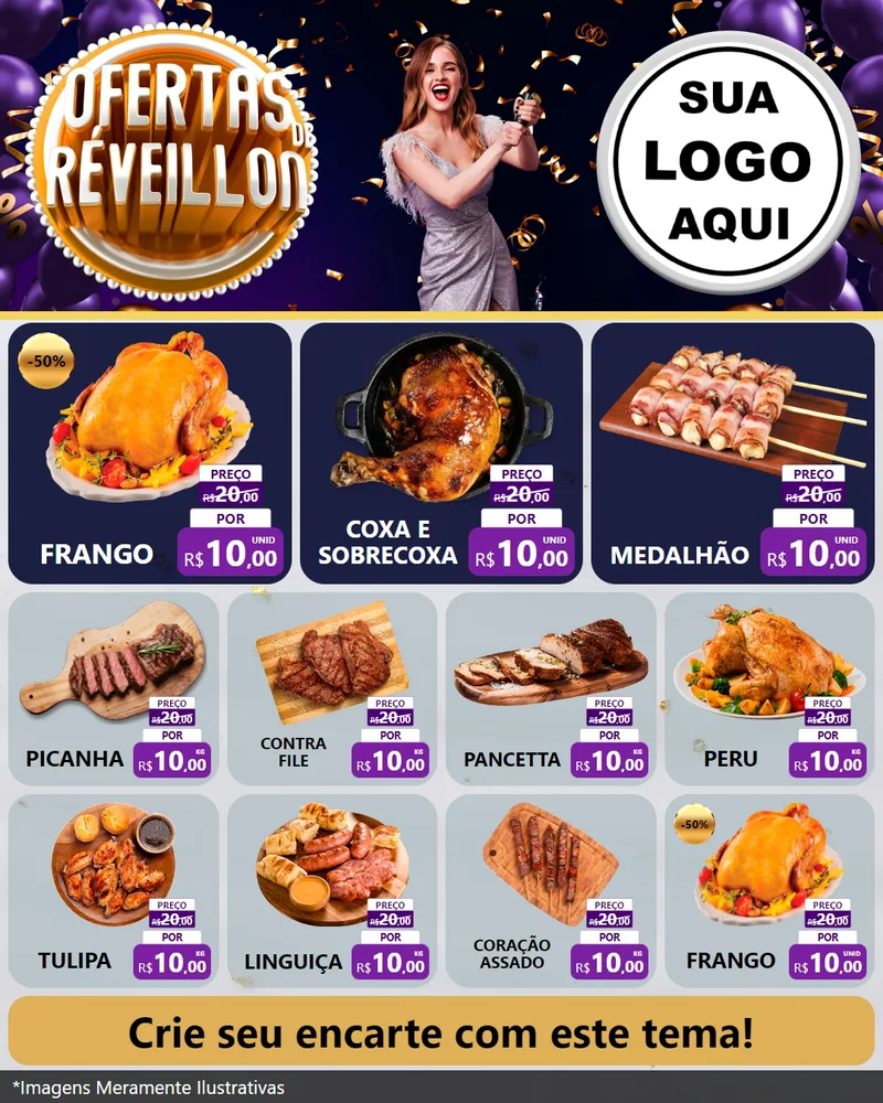 Modelo de Rede Social para Feed Instagram com o tema Ofertas de Réveillon para Assados