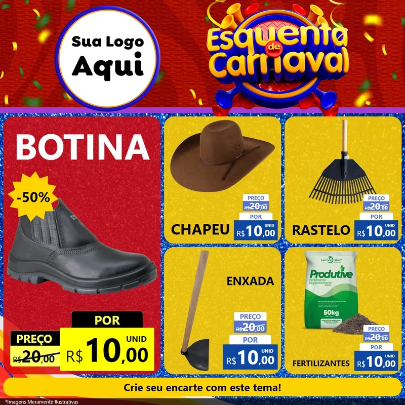 Modelo de Rede Social para Feed Facebook com o tema Esquenta de Carnaval para Agropecuária