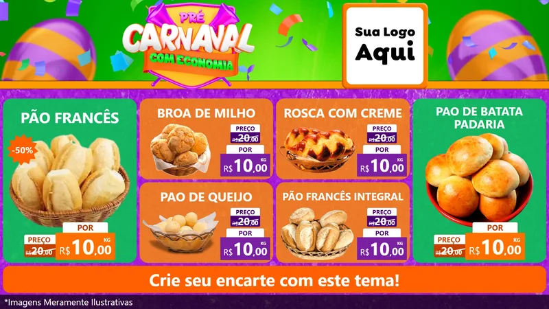 Modelo de TV para TV Horizontal com o tema Pré-Carnaval Com Economia para Padaria