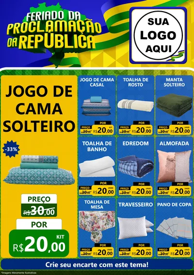 Modelo de Encarte para Encarte A4 Vertical com o tema Feriado da Proclamação da República para Cama, Mesa e Banho