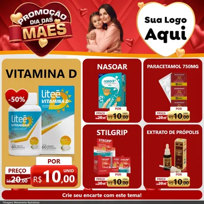 Modelo de Rede Social para Feed Facebook com o tema Promoção Dia das Mães para Farmácia
