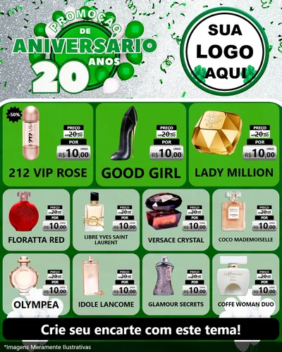 Modelo de Rede Social para Feed Instagram com o tema Promoção de Aniversário - 20 Anos para Perfumes