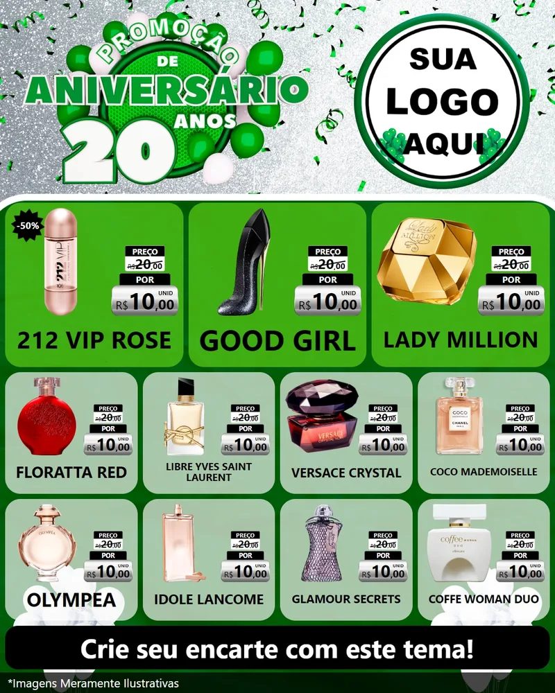 Modelo de Rede Social para Feed Instagram com o tema Promoção de Aniversário - 20 Anos para Perfumes