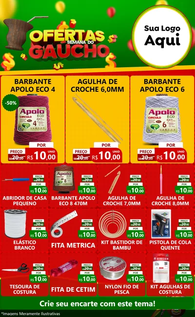 Modelo de Encarte para Encarte Grande com o tema Ofertas Semana Do Gaúcho para Armarinho e Aviamentos
