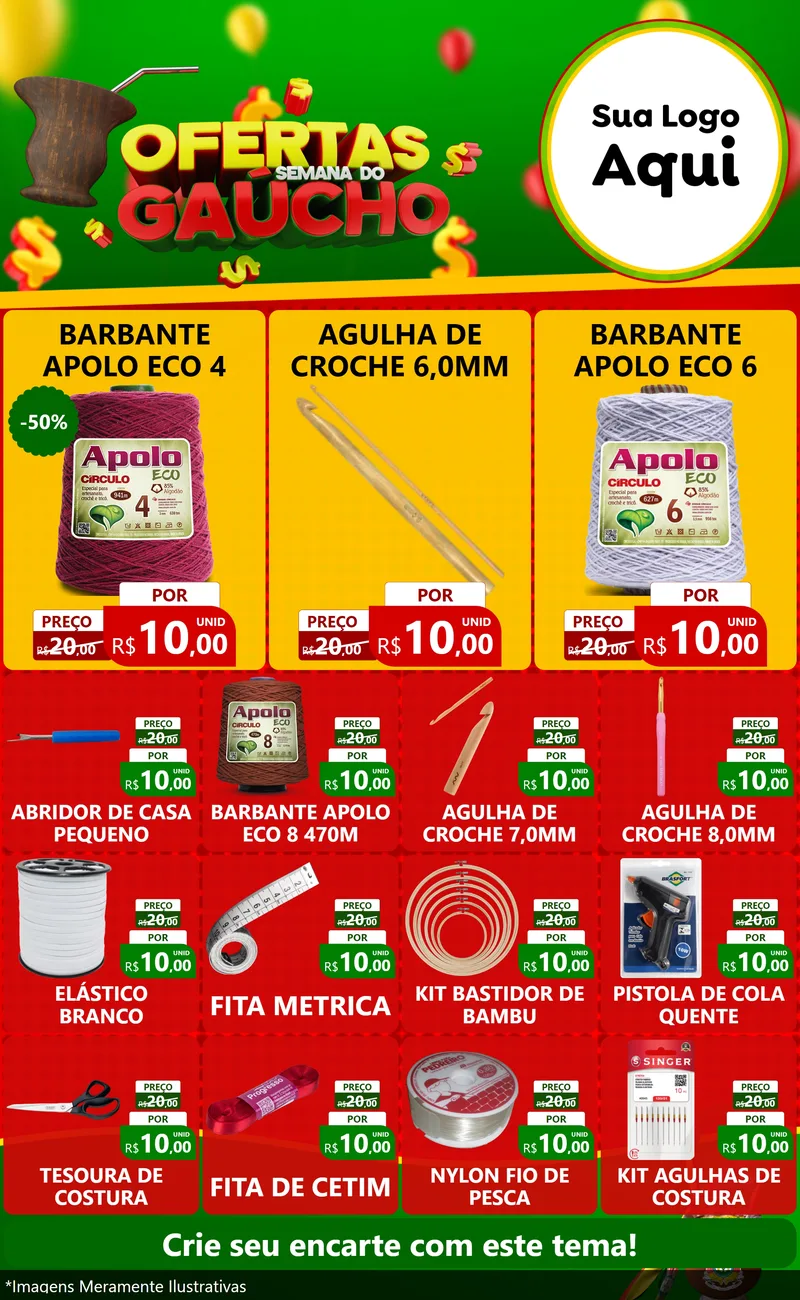 Modelo de Encarte para Encarte Grande com o tema Ofertas Semana Do Gaúcho para Armarinho e Aviamentos