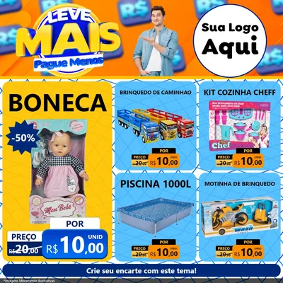 Modelo de Rede Social para Feed Facebook com o tema Leve Mais, Pague Menos para Brinquedos