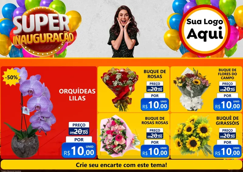 Modelo de Encarte para Encarte A4 Horizontal com o tema Super Inauguração para Floricultura e jardim
