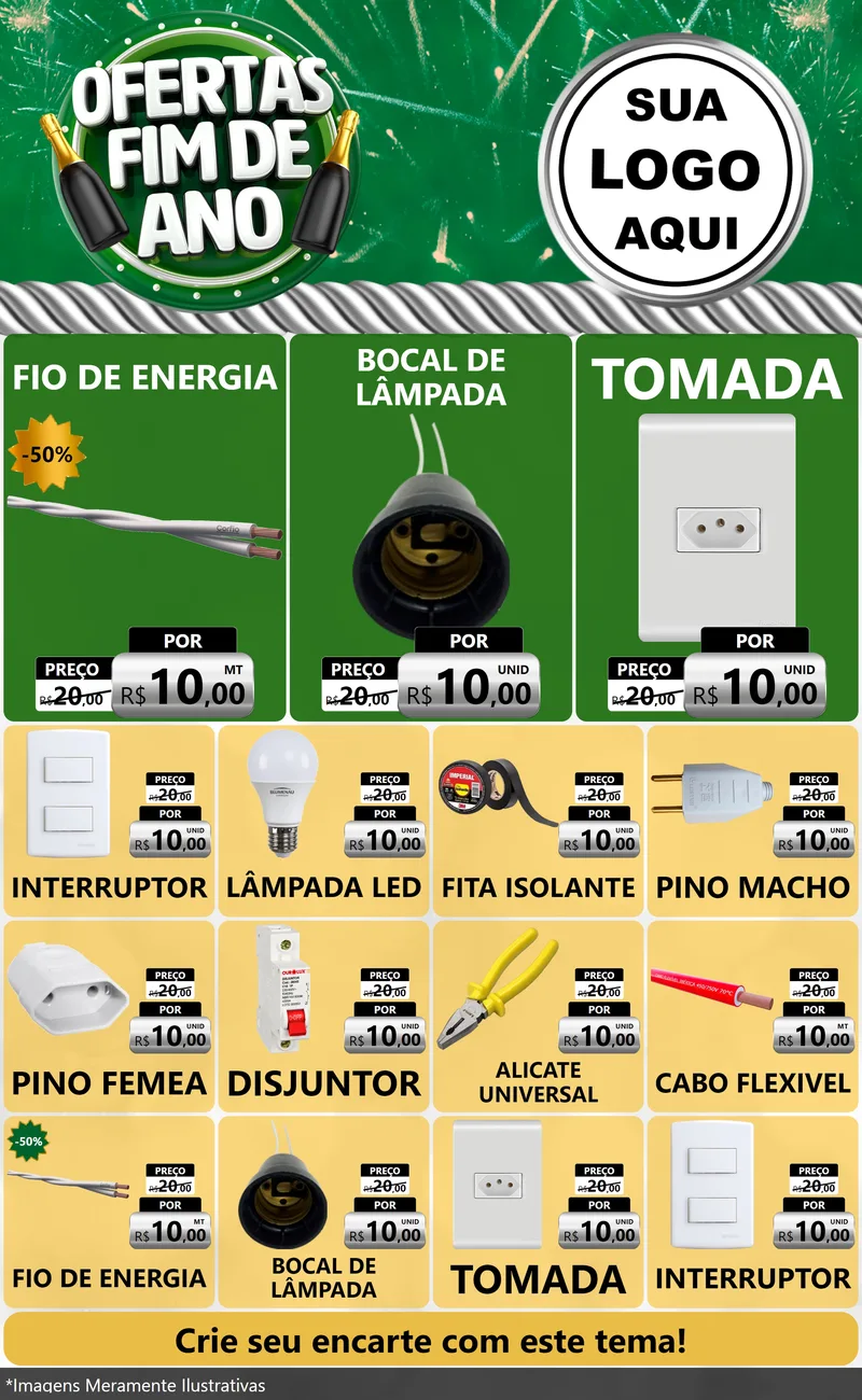 Modelo de Encarte para Encarte Grande com o tema Ofertas Fim de Ano para Materiais Elétricos