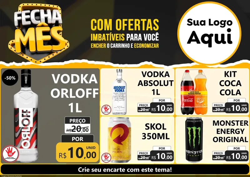 Modelo de Encarte para Encarte A4 Horizontal com o tema Fecha Mês para Distribuidora de bebidas