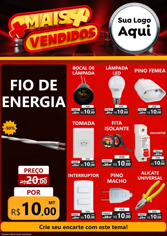 Modelo de Encarte para Encarte A4 Vertical com o tema Mais Vendidos para Materiais Elétricos