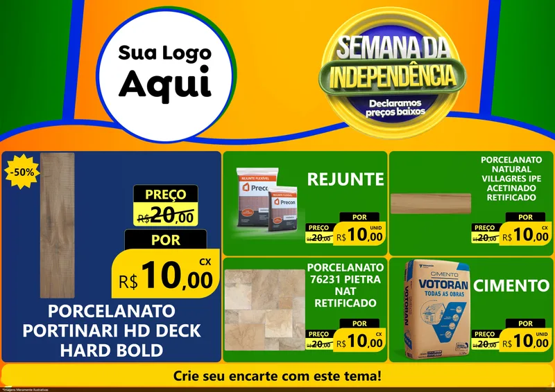 Modelo de Encarte para Encarte A4 Horizontal com o tema Semana da Independência Declaramos Preços Baixos para Pisos e revestimentos