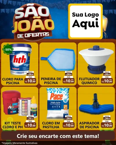 Modelo de Rede Social para Feed Instagram com o tema São João Ofertas Imbatíveis! - Junina para Produtos para Piscina