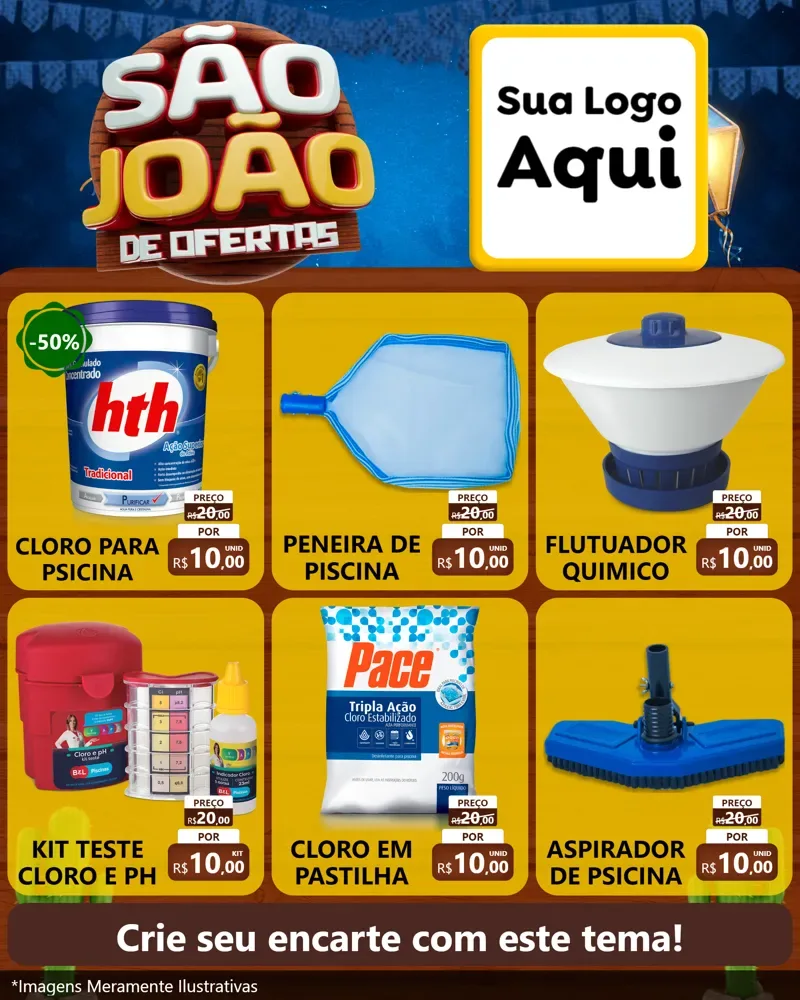 Modelo de Rede Social para Feed Instagram com o tema São João Ofertas Imbatíveis! - Junina para Produtos para Piscina