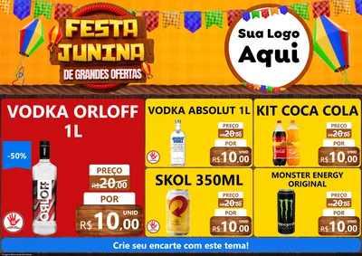 Modelo de Encarte para Encarte A4 Horizontal com o tema Festa Junina de Grandes Ofertas para Distribuidora de bebidas