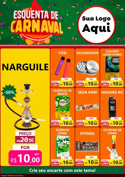 Modelo de Encarte para Encarte A4 Vertical com o tema Esquenta de Carnaval para Tabacaria