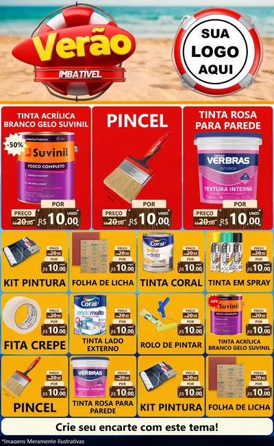 Modelo de Encarte para Encarte Grande com o tema Verão Imbatível para Tintas e Ferramentas