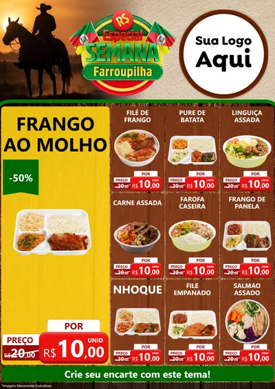 Modelo de Encarte para Encarte A4 Vertical com o tema Especial Semana Farroupilha para Restaurante
