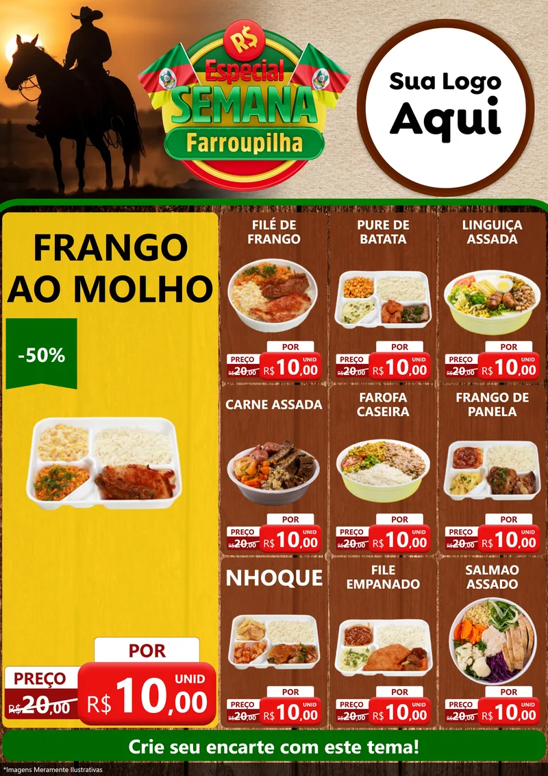 Modelo de Encarte para Encarte A4 Vertical com o tema Especial Semana Farroupilha para Restaurante