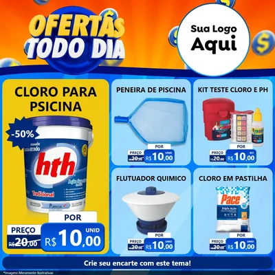 Modelo de Rede Social para Feed Facebook com o tema Ofertas Todo Dia para Produtos para Piscina