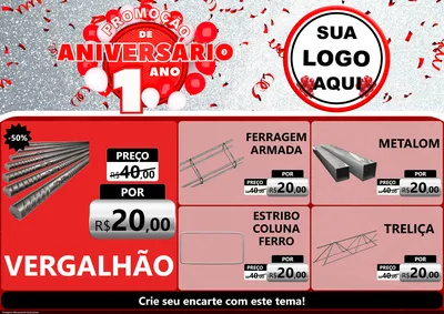 Modelo de Encarte para Encarte A4 Horizontal com o tema Promoção de Aniversário - 1 Ano para Ferragens