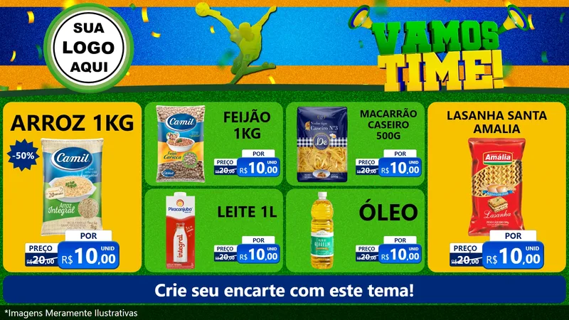 Modelo de TV para TV Horizontal com o tema Vamos Time! para Supermercado