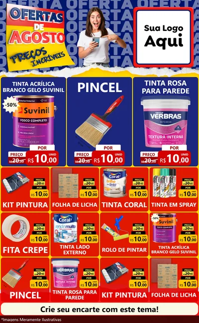 Modelo de Encarte para Encarte Grande com o tema Ofertas de Agosto - Preços Incríveis para Tintas e Ferramentas