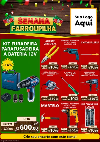 Modelo de Encarte para Encarte A4 Vertical com o tema Semana Farroupilha para Maquinas e Ferramentas