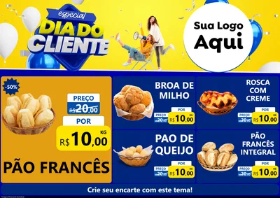 Modelo de Encarte para Encarte A4 Horizontal com o tema Especial Dia do Cliente para Padaria