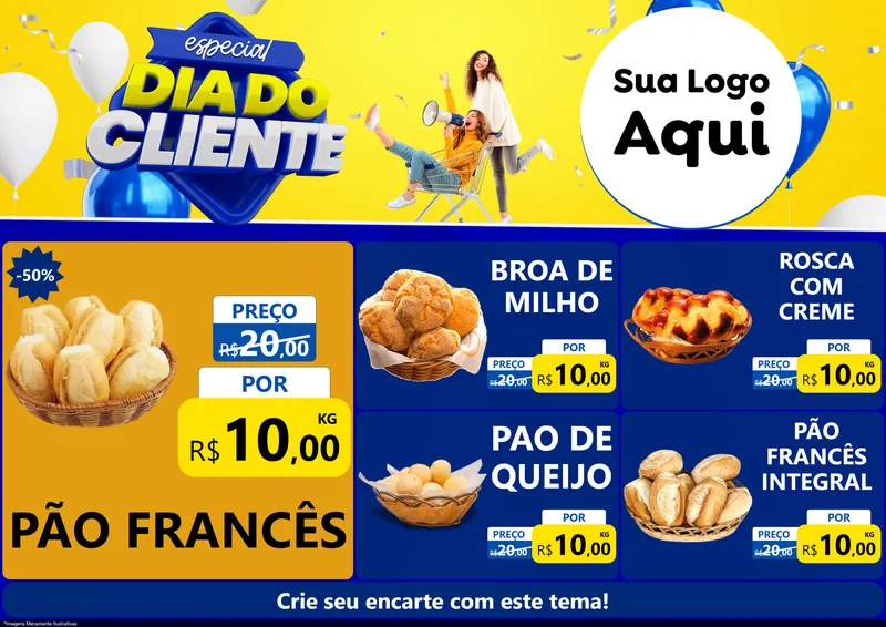 Modelo de Encarte para Encarte A4 Horizontal com o tema Especial Dia do Cliente para Padaria
