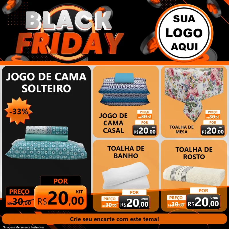Modelo de Rede Social para Feed Facebook com o tema Black Friday para Cama, Mesa e Banho
