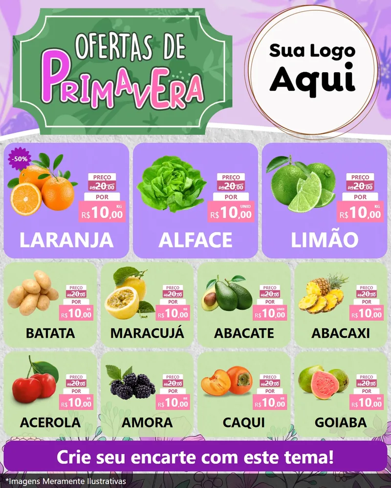 Modelo de Rede Social para Feed Instagram com o tema Ofertas de Primavera para Hortifrúti