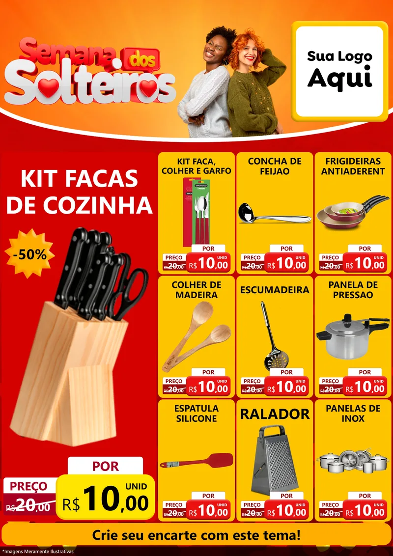 Modelo de Encarte para Encarte A4 Vertical com o tema Semana dos Solteiros para Utilidades Domésticas