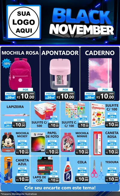 Modelo de Encarte para Encarte Grande com o tema Black November para Papelaria