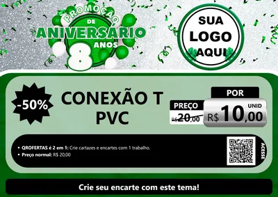 Modelo de Cartaz para Cartaz A4 Horizontal com o tema Promoção de Aniversário - 8 Anos para Tubos e conexões