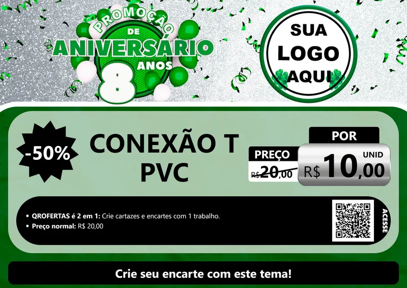 Modelo de Cartaz para Cartaz A4 Horizontal com o tema Promoção de Aniversário - 8 Anos para Tubos e conexões