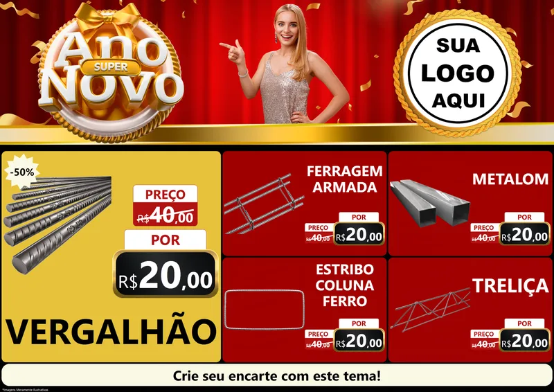 Modelo de Encarte para Encarte A4 Horizontal com o tema Super Ano Novo para Ferragens