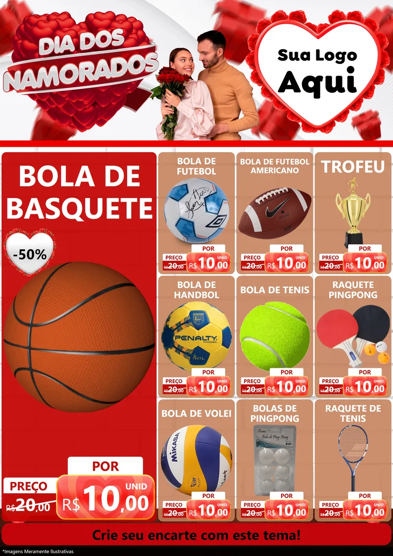 Modelo de Encarte para Encarte A4 Vertical com o tema Dia dos Namorados para Artigos Esportivos