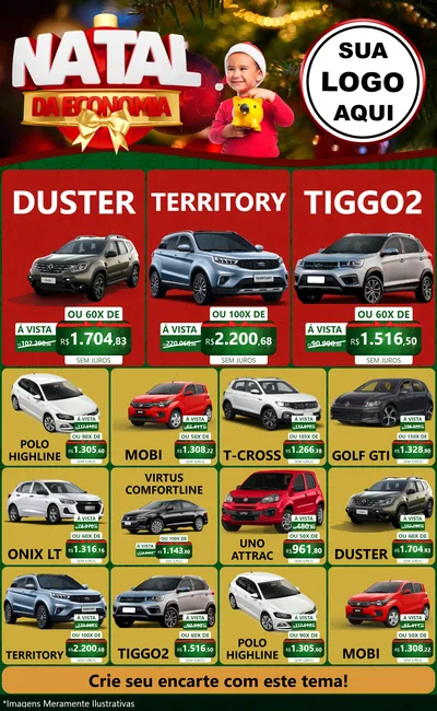 Modelo de Encarte para Encarte Grande com o tema Natal da Economia para Concessionaria de Carros