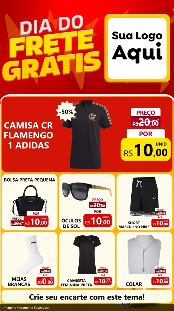 Modelo de Rede Social para Stories com o tema Dia do Frete Grátis para Roupas e acessórios