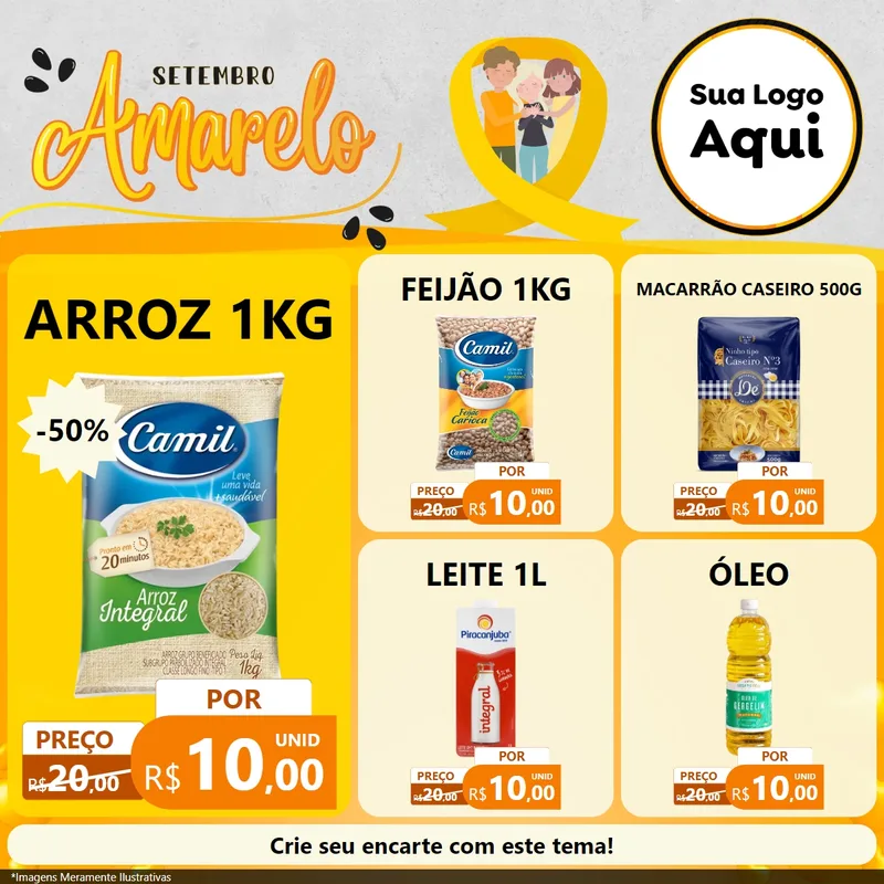 Modelo de Rede Social para Feed Facebook com o tema Setembro Amarelo para Supermercado