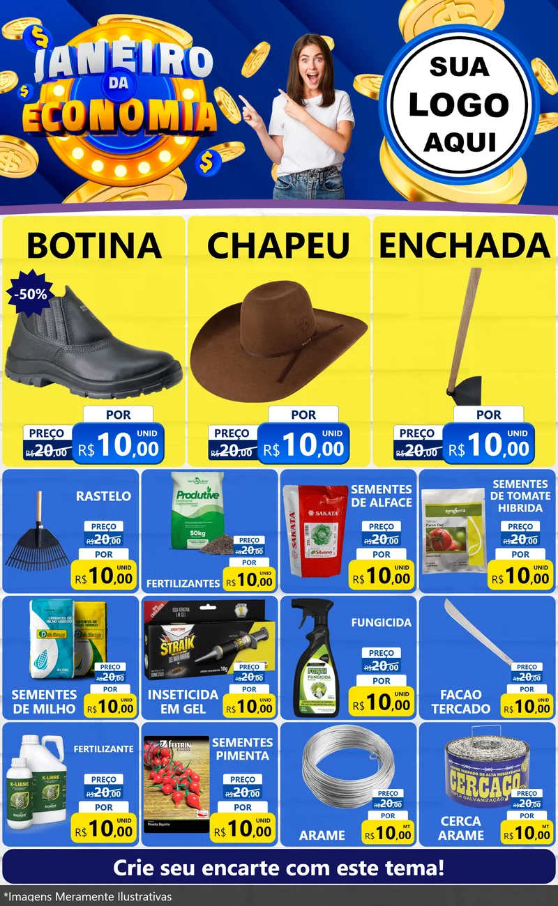 Modelo de Encarte para Encarte Grande com o tema Janeiro da Economia para Agropecuária