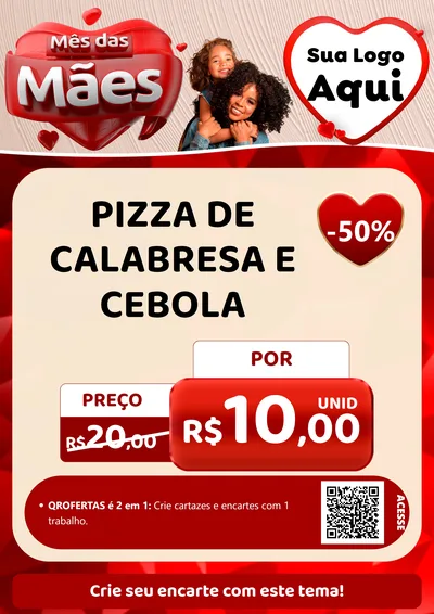 Modelo de Cartaz para Cartaz A4 Vertical com o tema Mês das Mães para Pizzaria