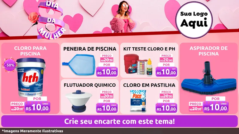 Modelo de TV para TV Horizontal com o tema Dia da Mulher para Produtos para Piscina