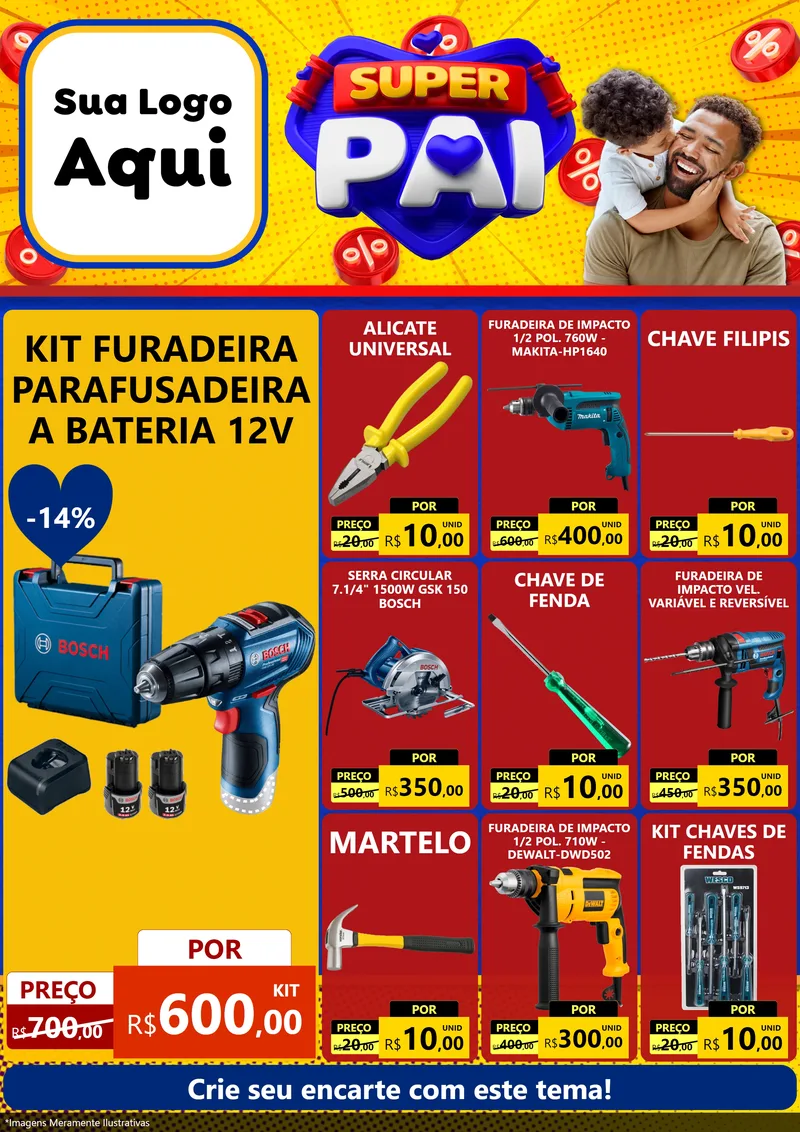 Modelo de Encarte para Encarte A4 Vertical com o tema Super Pai para Maquinas e Ferramentas