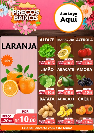 Modelo de Encarte para Encarte A4 Vertical com o tema Primavera de Preços Baixos para Hortifrúti
