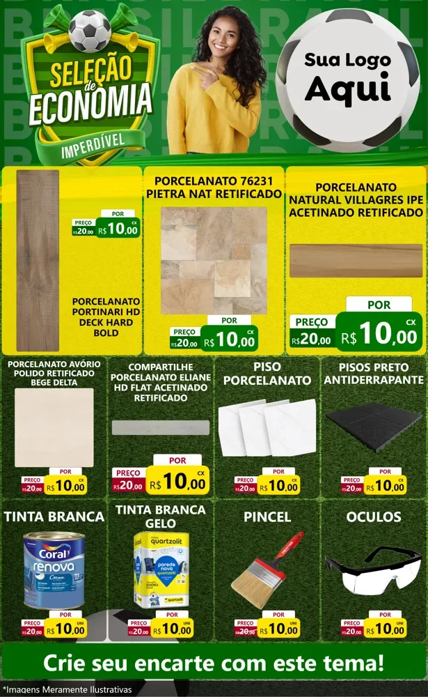 Modelo de Encarte para Encarte Grande com o tema Seleção de Economia - Copa para Pisos e revestimentos