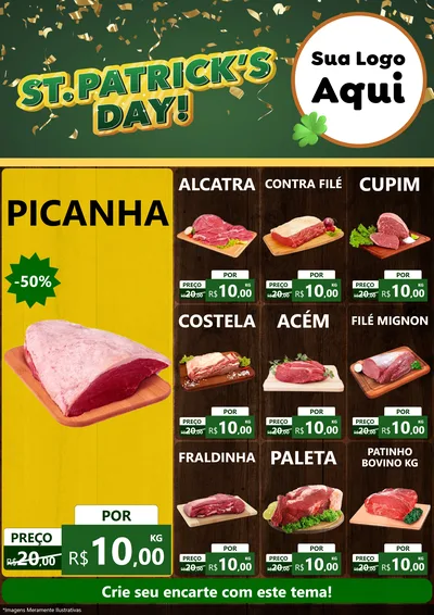 Modelo de Encarte para Encarte A4 Vertical com o tema St Patriks Day para Açougue
